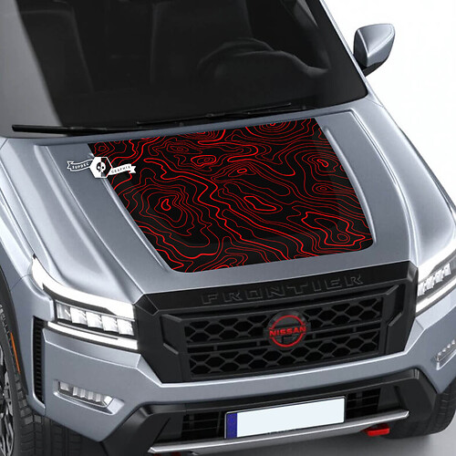Nissan Frontier 2024 Pro-4x Calcomanía para capó Vinilo Mapa topográfico Líneas de contorno Calcomanías gráficas opacas Etiqueta
 1