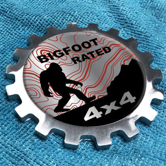 Insignia de aluminio de Metal con clasificación Bigfoot 4x4, emblema de engranaje de cabecera de aluminio
