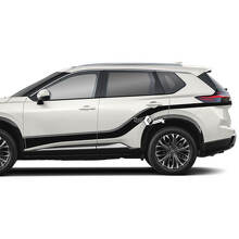 Kit de adhesivos de vinilo con franjas laterales curvas dobles para Nissan Rogue_3