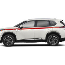 Par Nissan Rogue guardabarros delantero puerta lateral hacia arriba guardabarros trasero logotipo rayas pegatina calcomanía vinilo gráfico
 2