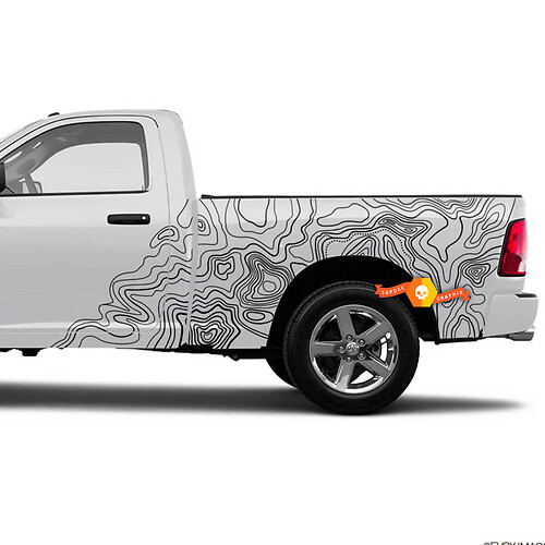 Par Dodge Ram Tradesman 1500 4x4 Crew Cab Mapa topográfico Cama Puertas laterales Camión Vinilo Adhesivo Gráfico
