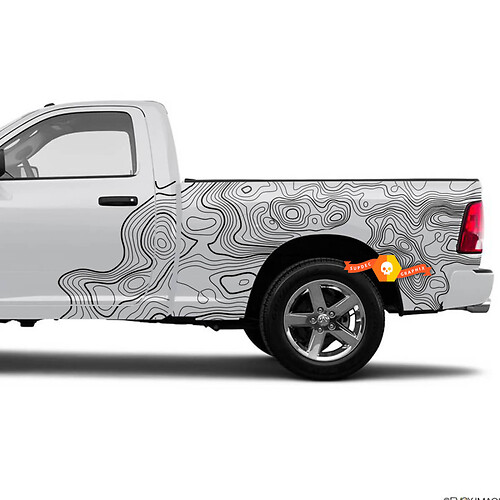 Par Dodge Ram Tradesman 1500 4x4 Crew Cab Mapa topográfico Topo Cama Puertas laterales Camión Vinilo Adhesivo Gráfico
