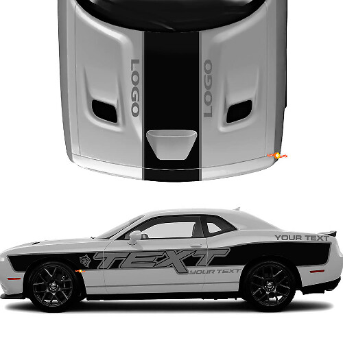 Kit de calcomanías de vinilo con texto personalizado y franjas laterales y capó para Dodge Challenger