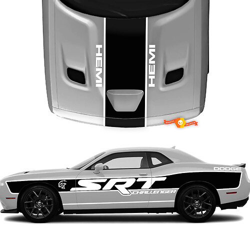 SRT Hemi Dodge Challenger Hellcat pegatinas laterales y capó calcomanías gráficos de vinilo
