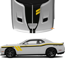 Kit de Vinilos de Franjas Dobles Laterales y Capó con Texto Personalizado para Dodge Challenger_2