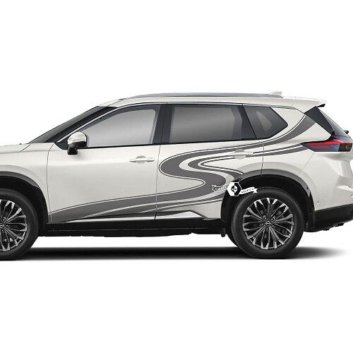 Par Nissan Rogue puerta lateral guardabarros trasero rayas camino sinuoso pegatina calcomanía vinilo gráfico
