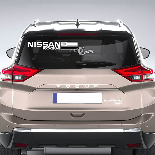 Vinilo adhesivo con letras de marca y bandera de EE. UU. para ventana trasera de Nissan Rogue