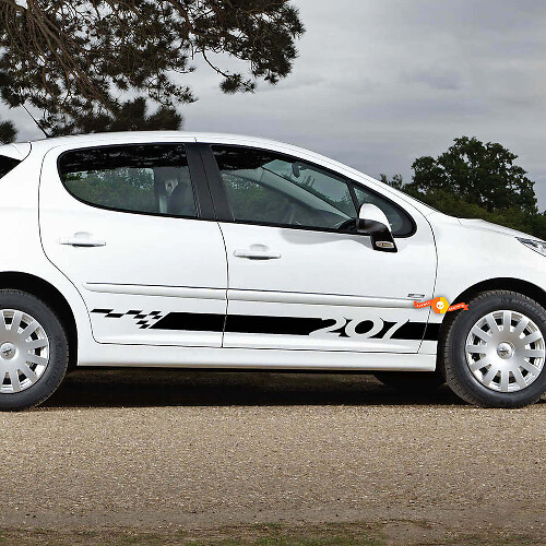 Kit de Pegatinas Vinilo Franjas Laterales a Cuadros para Peugeot 207