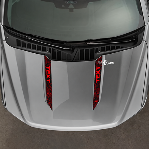 TEXT Par de lanzas topográficas rojas para capó Etiqueta adhesiva de vinilo para capó para Ford F-150 2021-2024
