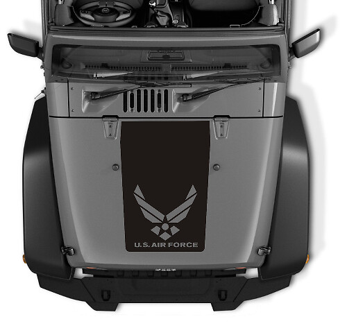 Calcomanía de vinilo en negro con logo de la Fuerza Aérea de EE. UU. para capó de Jeep Wrangler