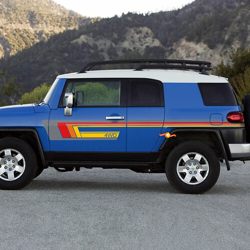 Pegatina de vinilo lateral con franjas vintage 4WD para Toyota FJ Cruiser