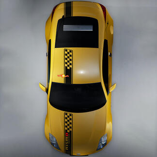 Nissan Skyline GTR R35 Nismo inspirado en R Hood Roof Trunk Kit de calcomanías de rayas a cuadros
