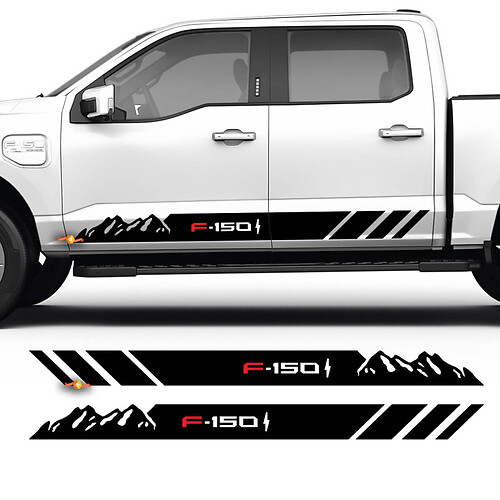 Par de calcomanías para el cuerpo con rayas de montañas y Panel basculante, pegatinas laterales, gráficos de vinilo para Ford F-150 Lightning
