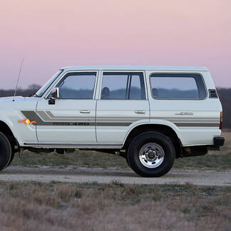 Calcomanías de vinilo para puertas laterales 4WD con rayas grises Retro, pegatinas para Toyota Land Cruiser 1988
