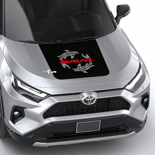 Pegatina de vinilo para capó con dos carpas y logo Rav4 para Toyota RAV4