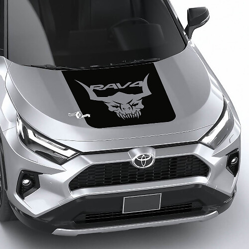 Calcomanía de vinilo con calavera con cuernos para capó para Toyota RAV4