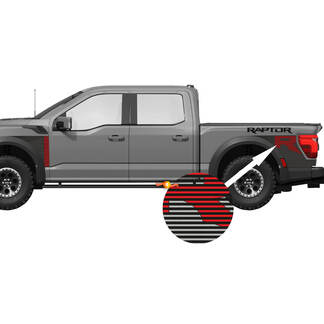 Gráficos del guardabarros delantero del lado de la cama que se ajustan al kit de calcomanías de vinilo Ford F150 Raptor R 2024 a rayas
