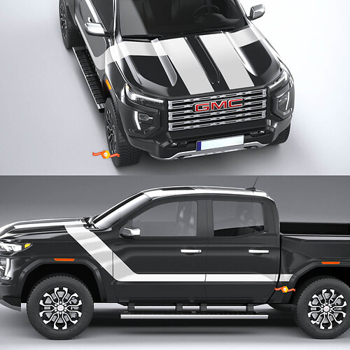 Calcomanías adhesivas en T con gráficos laterales y capó para GMC Canyon 2024
