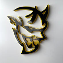 Insignia 3D personalizada Demon Dodge Charger Challenger logo Fender Insignias Emblema Amarillo vs Negro
 3