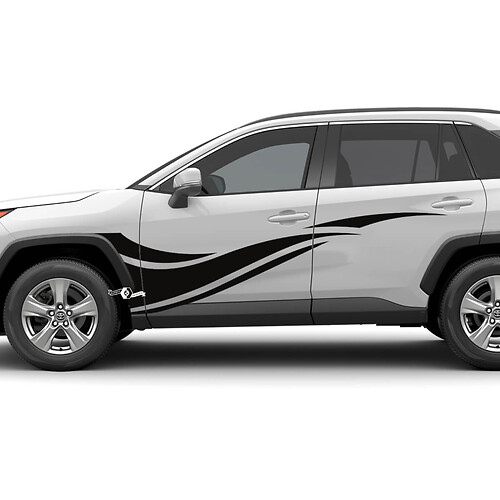 Etiqueta gráfica de vinilo con rayas onduladas laterales compatible con Toyota RAV4
