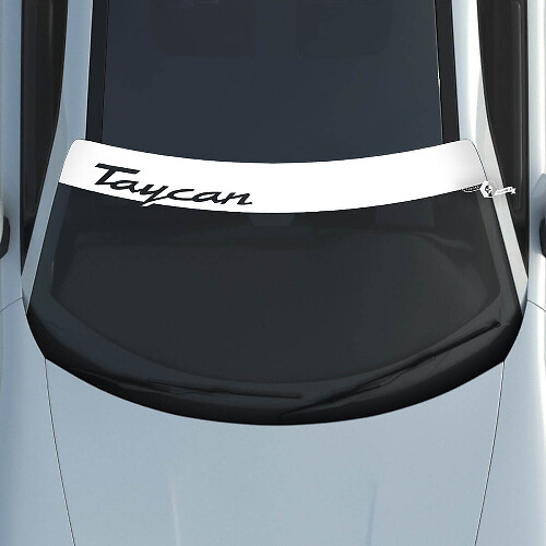 Calcomanía de kit de logotipo Porsche Taycan para parabrisas con rayas de fondo
