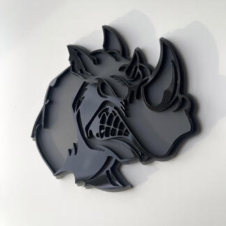 Insignia 3D personalizada Rhino Angry logo negro y gris Emblema de insignias de guardabarros
