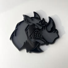 Insignia 3D personalizada Rhino Angry logo negro y gris Emblema de insignias de guardabarros
 2