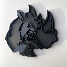 Insignia 3D personalizada Rhino Angry logo negro y gris Emblema de insignias de guardabarros
 3