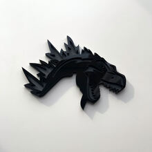 Insignia 3D personalizada Logotipo de Godzilla Angry Insignias de guardabarros Emblema gris y negro
 3