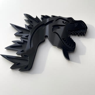 Insignia 3D personalizada Logotipo de Godzilla Angry Insignias de guardabarros Emblema gris y negro
 1