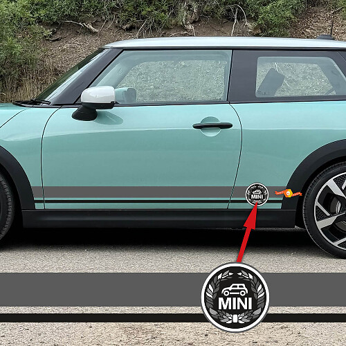 Par de pegatinas laterales para puertas con gráficos de rayas de dos colores Mini Cooper
