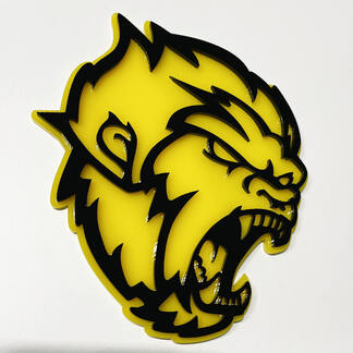 Insignia 3D Angry Yeti Sasquatch Bigfoot, emblema de guardabarros amarillo brillante vs negro brillante
