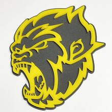 Insignia 3D de Angry Yeti Sasquatch Bigfoot, emblema de insignias de guardabarros amarillo brillante vs gris
 2