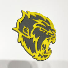 Insignia 3D de Angry Yeti Sasquatch Bigfoot, emblema de insignias de guardabarros amarillo brillante vs gris
 3