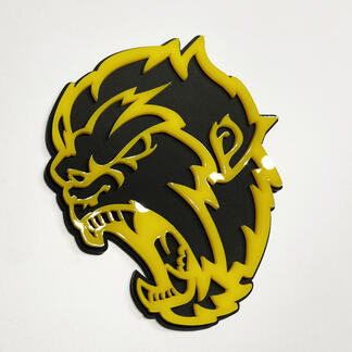 Insignia 3D de Angry Yeti Sasquatch Bigfoot, emblema de guardabarros amarillo brillante vs negro mate
 1