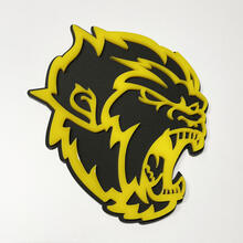 Insignia 3D de Angry Yeti Sasquatch Bigfoot, emblema de guardabarros amarillo brillante vs negro mate
 3