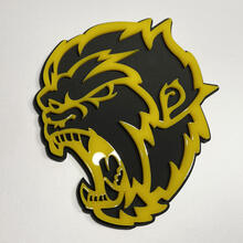 Insignia 3D de Angry Yeti Sasquatch Bigfoot, emblema de guardabarros amarillo brillante vs negro mate
 4