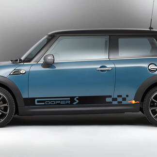 Calcomanía de rayas a cuadros Mini Cooper S y pegatina gráfica
