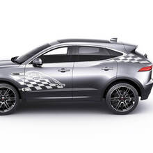 Par Jaguar E-Pace Logotipo lateral Tablero de ajedrez Bandera Puertas Calcomanía gráfica Logotipo adhesivo
 2