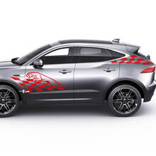 Par Jaguar E-Pace Logotipo lateral Tablero de ajedrez Bandera Puertas Calcomanía gráfica Logotipo adhesivo
 3