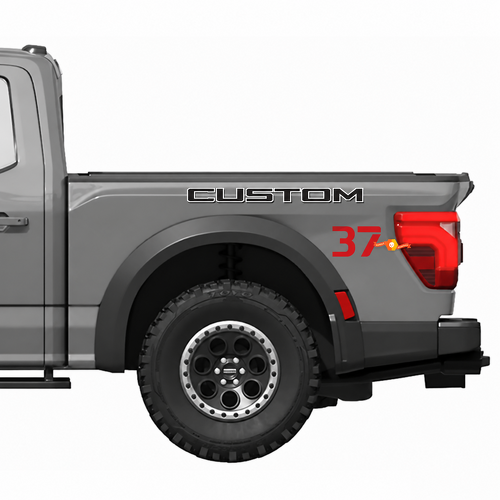 CUSTOM 37 Outlined Lettering — Pegatina de vinilo (lateral de caja) para Ford F-150 Raptor 2024-2026
