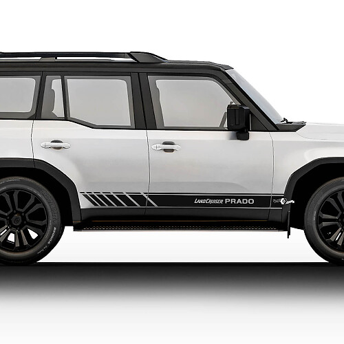 Kit de calcomanías de vinilo con rayas gráficas laterales de carreras para Toyota Land Cruiser Prado 2024.
