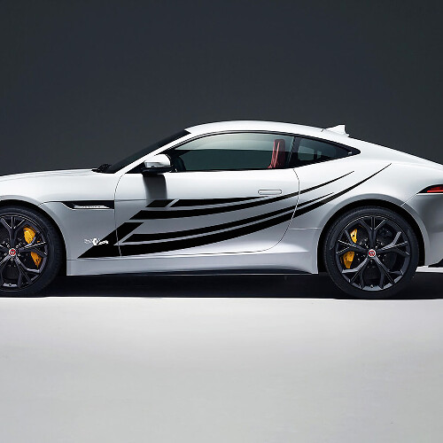 2 pegatinas de vinilo para puertas laterales con gráficos de carreras laterales de Jaguar F-Type R
 1