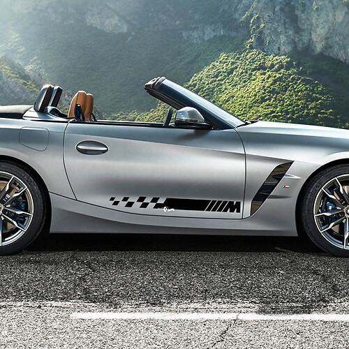Pegatina de vinilo con rayas a cuadros para puerta lateral con logotipo M BMW Z4
