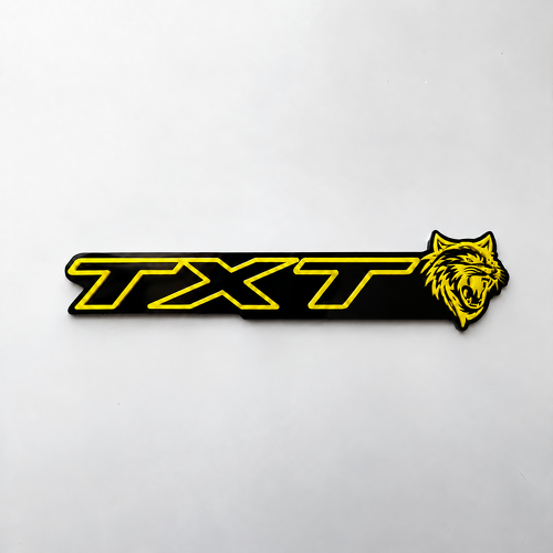 SRT Style Black Yellow Custom TXT Cat 3D — Emblema (guardabarros)