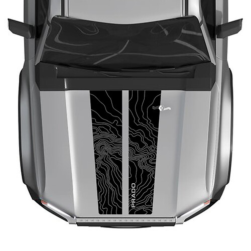 Calcomanías de capó con mapa de contorno topográfico para Toyota Land Cruiser 2024 – Gráficos de vinilo personalizados
