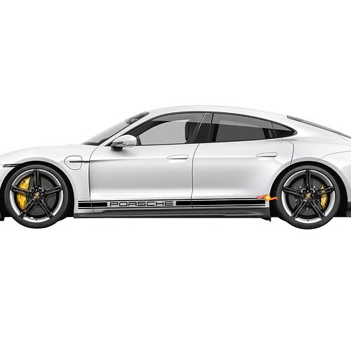 Rayas decorativas laterales Porsche Taycan con letras Porsche - Pegatinas gráficas de vinilo personalizadas
