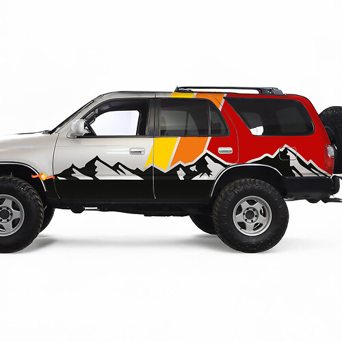 Montañas con pegatinas retro TRD Vintage Stripes - Envoltura de gráficos personalizados para Toyota 4Runner TRD
