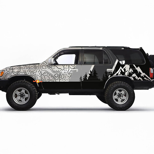 Montañas Mapa Topográfico Contorno Retro TRD Vintage Rayas Pegatinas Calcomanías - Envoltura de gráficos personalizados para Toyota 4Runner TRD
