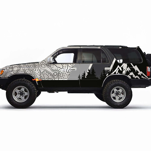 Mapa topográfico de montañas Contorno Retro TRD Rayas Vintage Pegatinas Calcomanías - Gráficos personalizados para envoltura de Toyota 4Runner TRD
